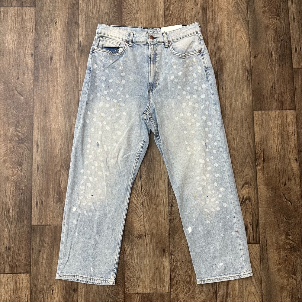 Arizona Jean Vintage Straight High Rise Paint Splash Design Jeans Sz 14